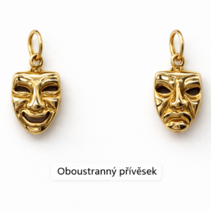Zlatý oboustranný přívěsek Divadelní masky