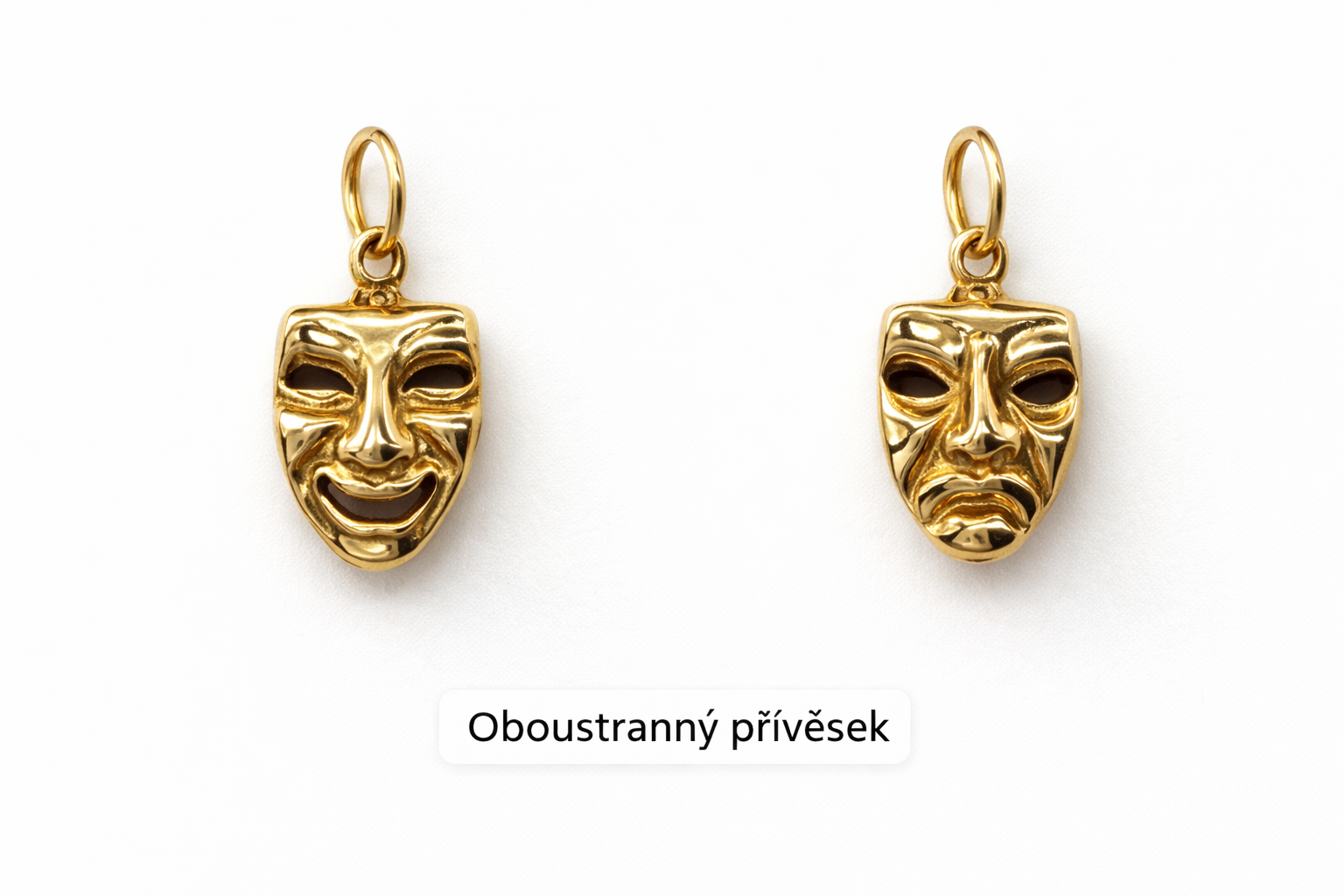 Zlatý oboustranný přívěsek Divadelní masky